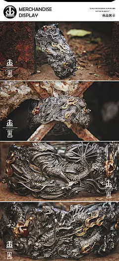 WICCANS巫羿原创设计 双龙戏珠手镯开口手环925银饰18K金传统国风-淘宝网