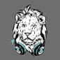 戴耳机的狮子插画矢量图素材