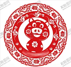 传统窗花图案海报 【酷图网】传统,窗花,图案,海报,新年,春节,猪年,云纹