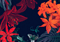 Casablanca - Illustration for Activewear : A Dark jungle print floral illustration for fashion textiles