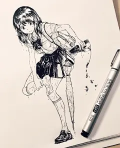 #插画狂想#黑白线描卡通人物
作者| ins：mitsumayo ​ ​​​​