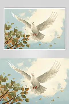 AI数字艺术展翅飞翔的和平鸽插画