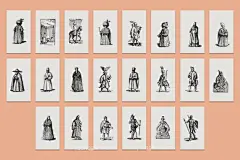 415款中世纪复古历史人物形象线描手绘插图插画矢量设计素材合集下载_颜格视觉