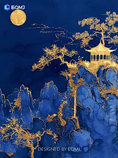 大美国风丨EQMJ AI绘制克莱因蓝鎏金山水画_7_EQMJ官方代言人_来自小红书网页版