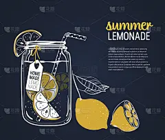 手绘玻璃罐与柠檬水