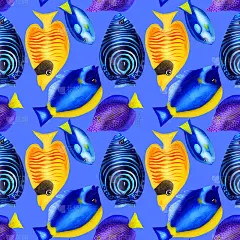 无缝图案与彩色水彩鱼。手绘水彩画元素。海洋生物。