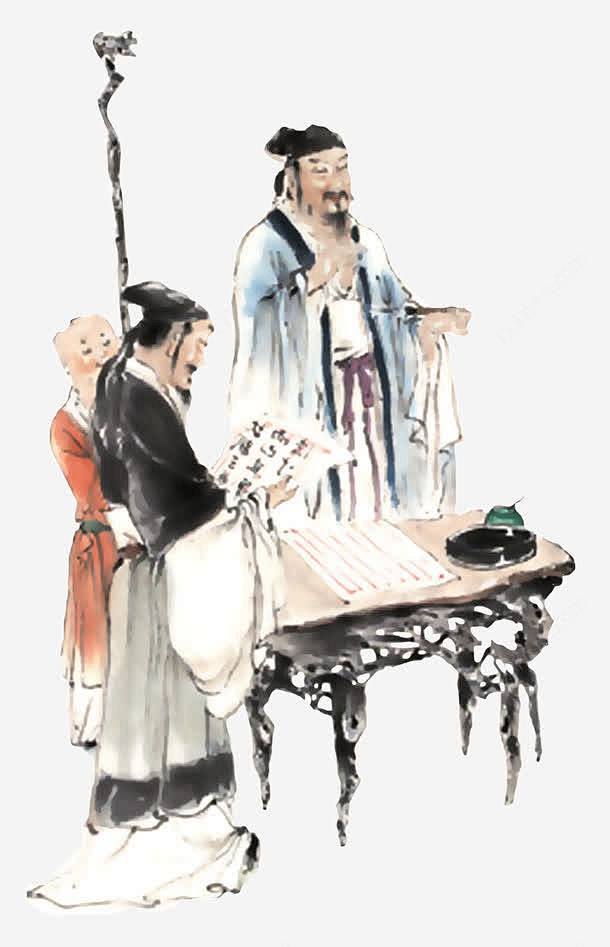 古人读书 桌子 水墨 看书 元素 免抠p...