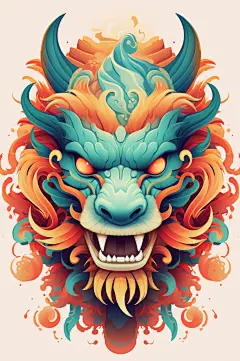 AI数字艺术龙年卡通中国龙插画元素-众图网
