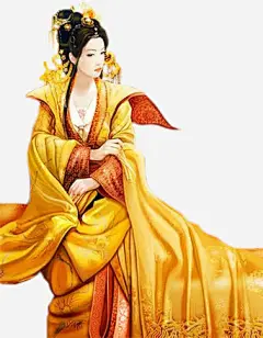 黄衣盛装女子手绘古风免抠素材 平面电商 创意素材 png素材