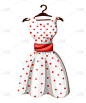 圆点礼服白色礼服红色点缀红色带挂在木衣架矢量插图在白色背景网站页面和移动应用程序设计隔离