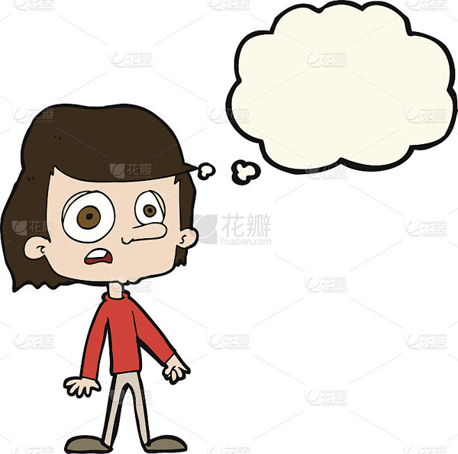 卡通担心男孩与思想泡沫