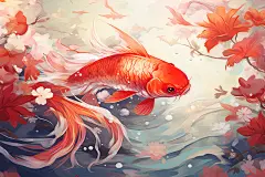 水波纹中国风国潮红色锦鲤插画