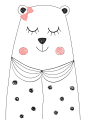 萌萌的手绘黑白北欧可爱卡通动物北极熊女士儿童房背景墙挂画装饰画芯墙贴EPS矢量格式设计素材