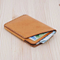 Pocket Card Wallet - Natural oily leather - Handmade leather card holder