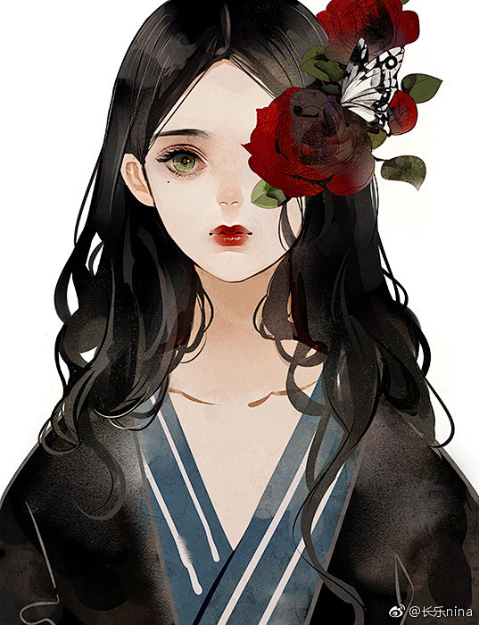 古风和风黑衣少女