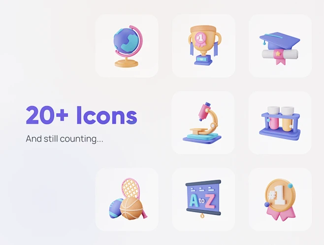 Educally - Education 3D Icon Set 20款校园教育学习3D创意元素icon图标png免抠图设计素材 ...