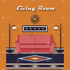 有沙发和长影子的客厅。