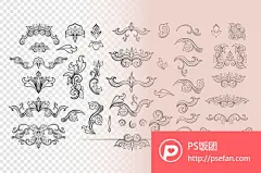 欧式典雅复古风婚庆边框顶部装饰图案矢量与PNG设计素材  - PS饭团网psefan.com