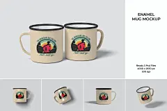 搪瓷杯Logo图案设计样机 Enamel mug Mockup-设汇