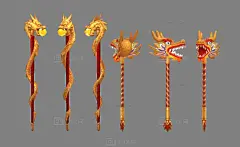 古代花灯 舞龙 金龙盘龙 春节元宵 舞龙会 庙会节目表演 扎纸龙头 - 综合模型 蛮蜗网