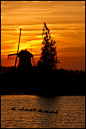 Mill at sunset, Kinderdijk, The Netherlands.