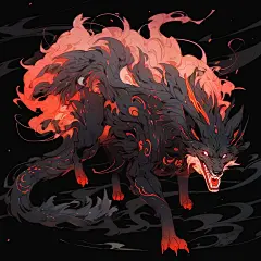 (2/4)一个胸前有火炬的白色和红色狮子，以独特妖怪插图风格呈现，具有侵略性的数码插图，创新的角色设计，多层次，新地理，传统越南，2D游戏艺术(AI绘图来自WeDraw.art)