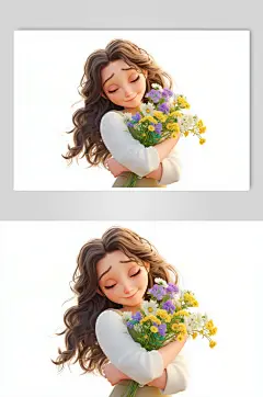 AI数字艺术春季捧花女孩人物模型-众图网