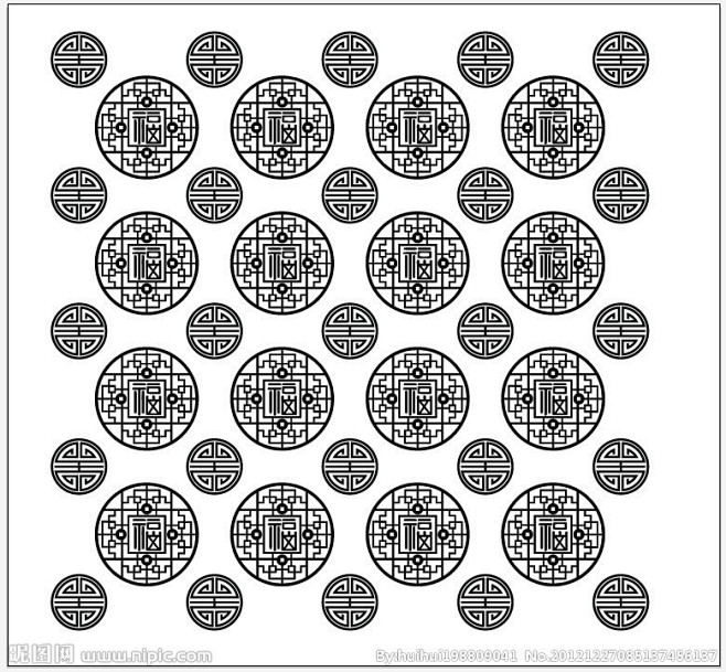 传统窗格福字矢量图__花纹花边_底纹边框...