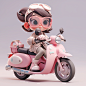 fullbody 3d artwork of super cute Little girl on a motorcycle, chibi, naturescene, pop mart blind box, Pixar, complex details3d render, blender, 8k, studio lighting --niji 5 --style expressive