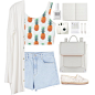 A fashion look from July 2015 featuring white tops, sleeveless tops and cut-off shorts. Browse and shop related looks.