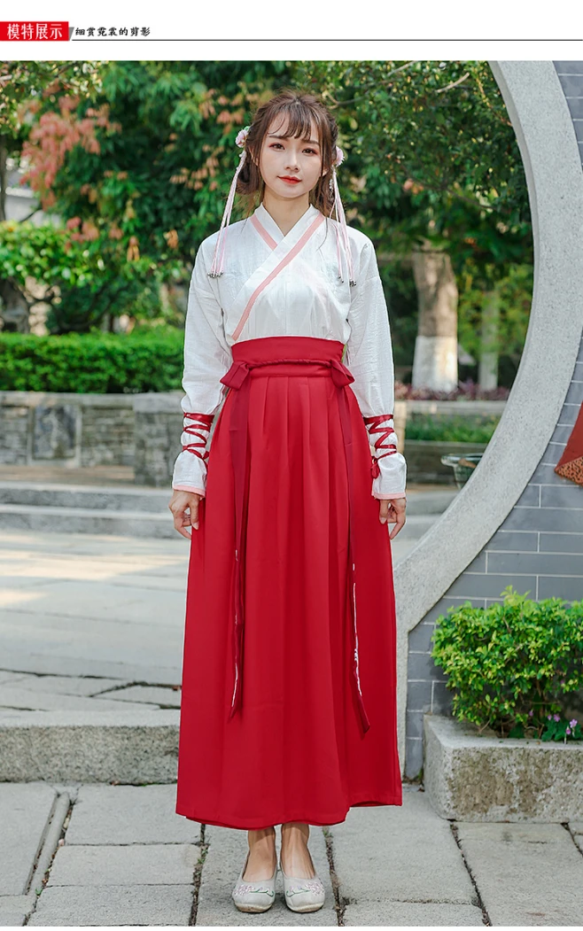 日常改良汉服女绣花交领齐腰襦裙汉元素女装传统古装服装中国风春-tmall.com天猫-花瓣网