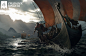 Longships leaving the shore - Key Art for Crusader Kings III