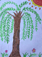 春天漂亮的柳树风景儿童画作品图片-www.uzones.com