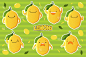 可爱的,柠檬,水果,性格,矢量,横截面,绿色背景,分离着色,食品,果汁