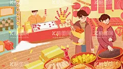 买年货  - 源文件下载【酷图网】春节,迎小年,舞狮,腊月,鞭炮,打鼓,传统习俗,买年货,福字