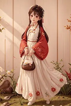姿态优美古装汉服女生人物插画
