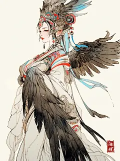 昔日人间妖艳子， 化身精卫展翅蓬