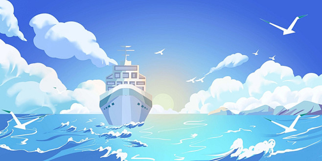 航海日夏天海洋帆船原创插画海报素材航海日...