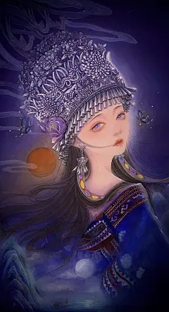 插画师：静兮水彩-苗族姑娘