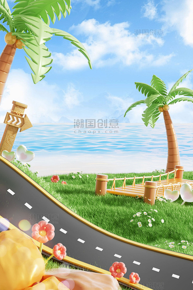 3D立体夏季夏天电商场景