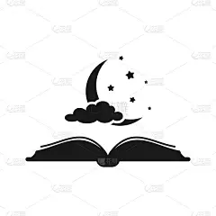 童话般的睡前阅读理念。打开书有半个月亮，星星和云。