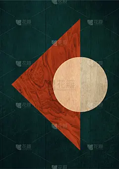 冷静抽象的圆形和三重包豪斯和50年代的木质设计艺术，包豪斯概念。具有饱和色彩的创意艺术。背景印刷，海