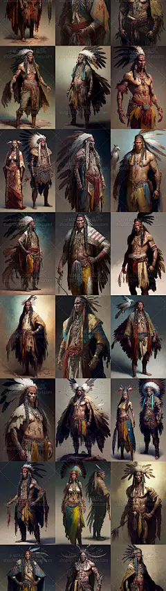 AI印第安人角色插画素材 游戏原画人物设定 影视海报服装概念设计-淘宝网