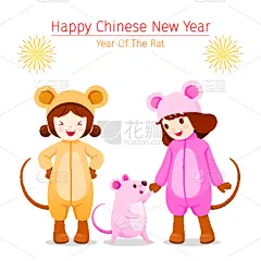 2020,春节,女孩,幸福,老鼠,演出服,鼠年,可爱的,传统,事件