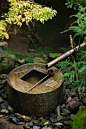 Coin shape Stone Water Basin in Japanese Garden