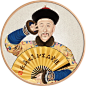 中国风装饰画国潮故宫文创皇帝壁画实木圆框人像挂画客厅背景墙画-淘宝网