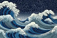 日本冲浪以心理现象为风格的插图