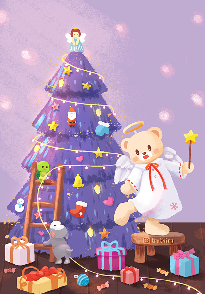 儿童插画-紫色圣诞树