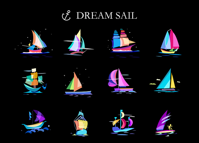 彩色帆船小图标
