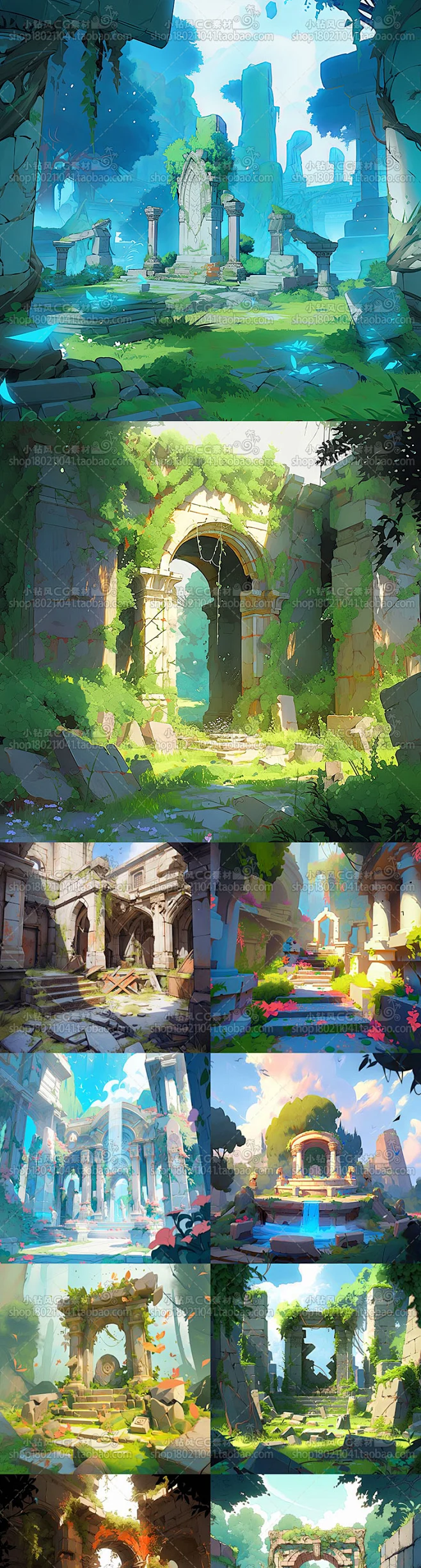 AI卡通建筑遗迹素材 游戏石门场景概念设定 背景环境插画设计-淘宝网-花瓣网